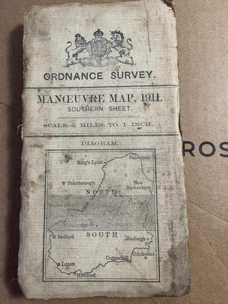 Map 1911 Map Military Manouver Map Cambridge Newmarket Bedford Bury etc ........