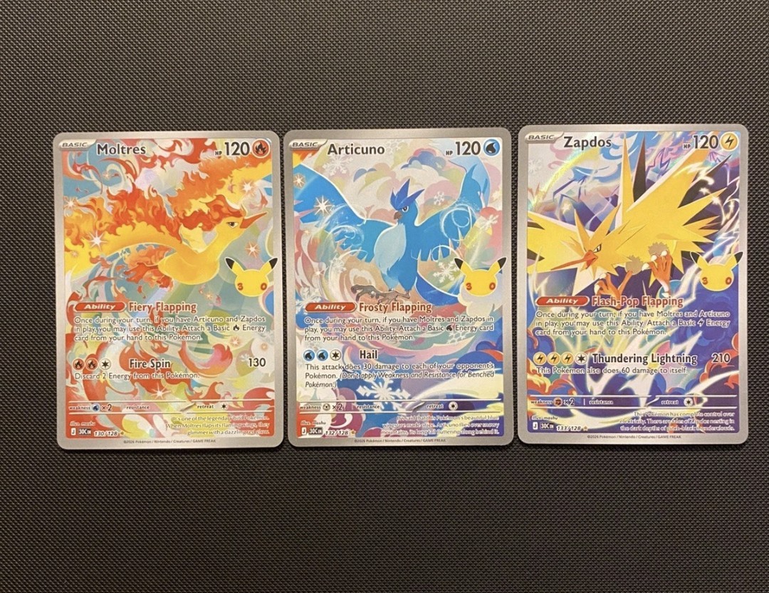 Pokemon 30th Anniversary Legendary Birds Articuno Zapdos Moltres Lot of 3