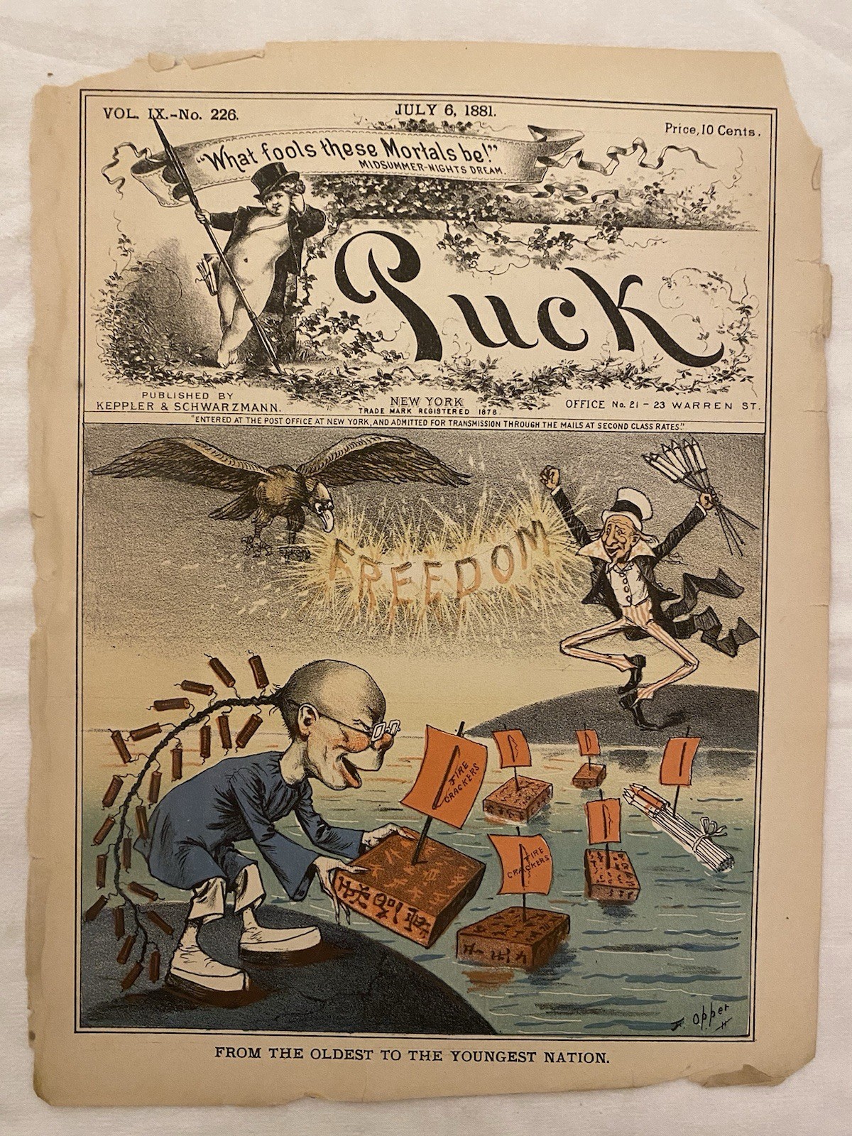 1881 Puck Magazine July 6 Freedom Political Cartoon Antique Cover