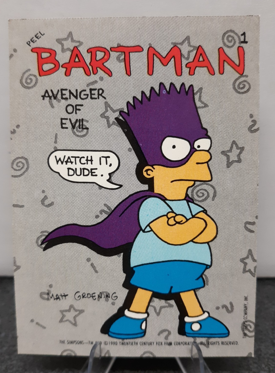 Topps 1990 The Simpsons Bartman Sticker #1 Bart Simpson - see pictures/descript