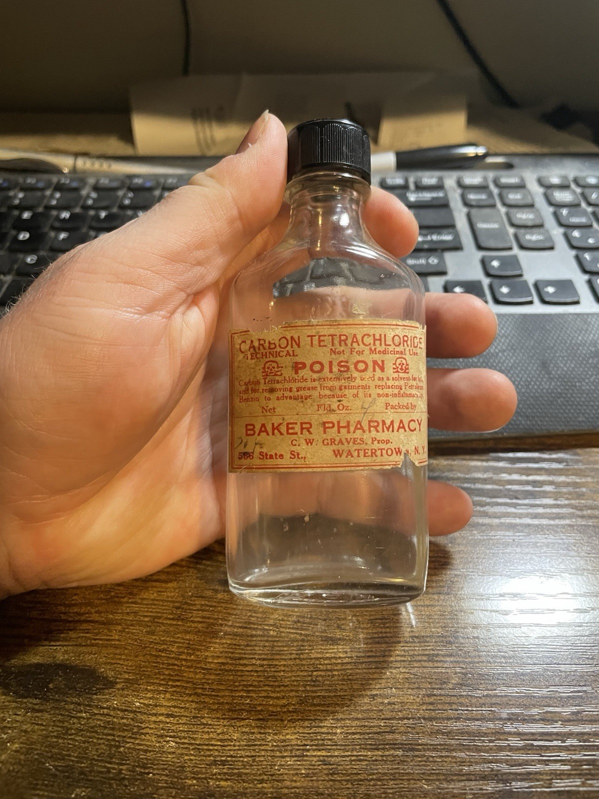 Vintage C. W. Graves Poison Bottle - Baker Pharmacy Watertown, NY