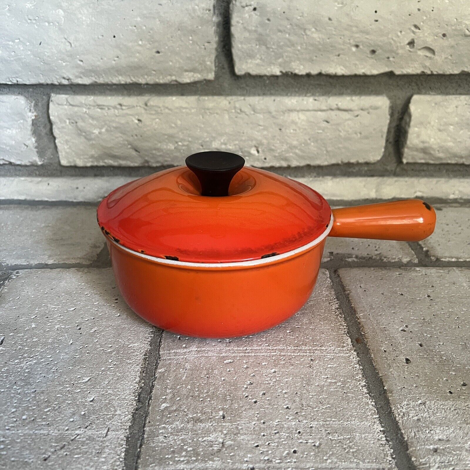 Vintage Le Creuset Flame Orange Sauce Pan with Lid #18 Cast Iron