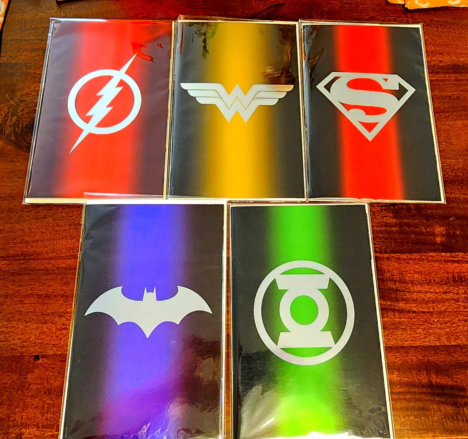 NYCC COMIC MINT JUSTICE LEAGUE FOIL SET  SUPERMAN BATMAN FLASH GRN LANTERN LTD#