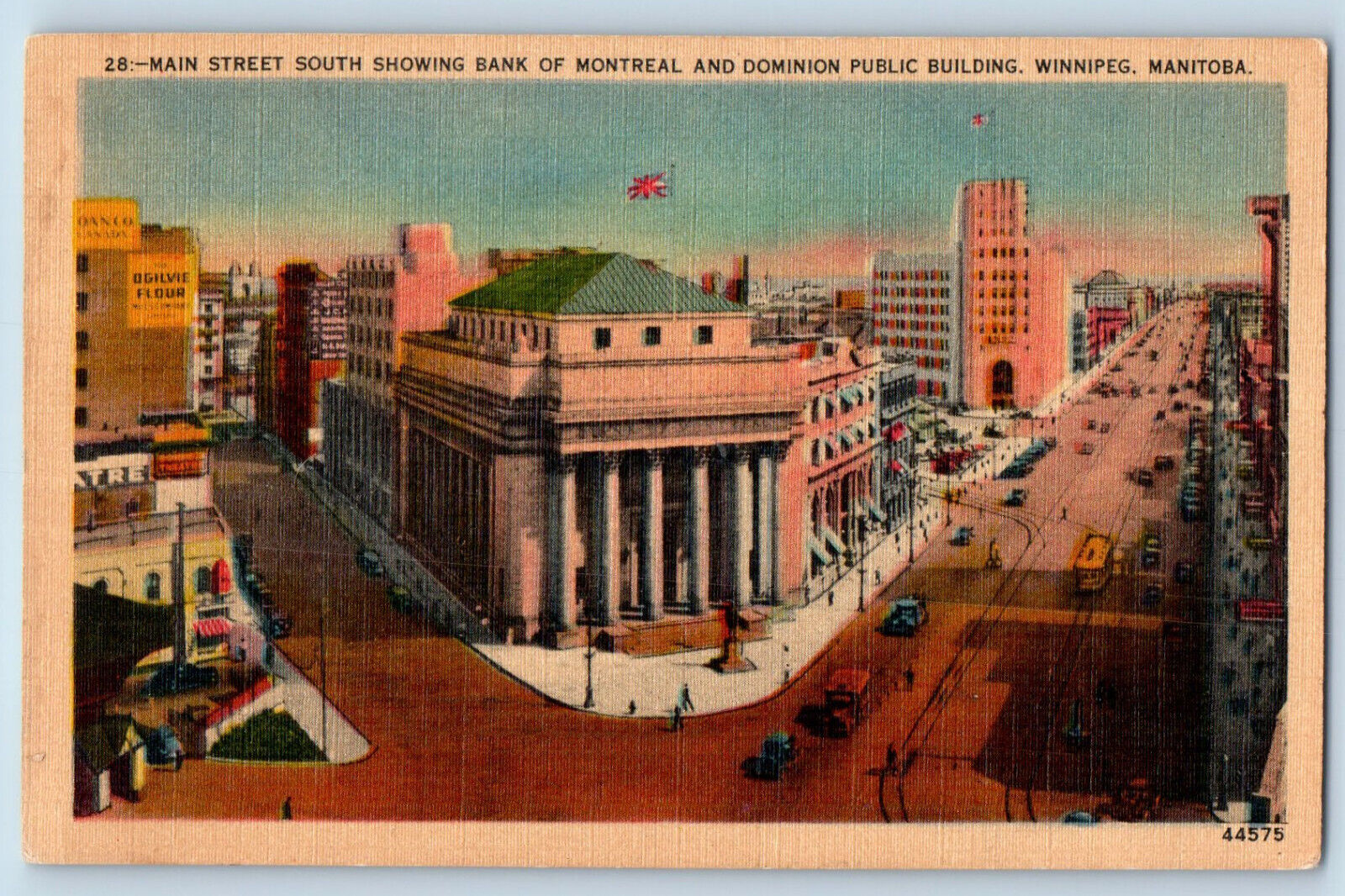 Winnipeg Manitoba Canada Postcard Main Street Showing Bank of Montreal c1940's