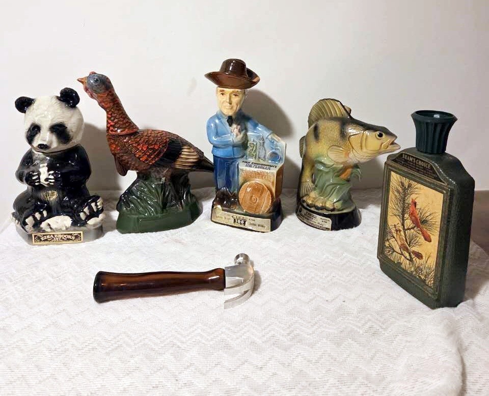 Vintage Ezra Brooks Whiskey Decanter Liquor Bottle Porcelain Collector Set of 6