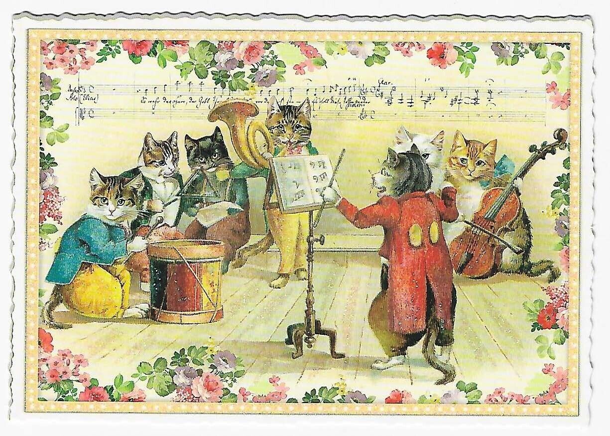 Postcard Glitter Tausendschoen Cats Music Concert Postcrossing Anthropomorphic