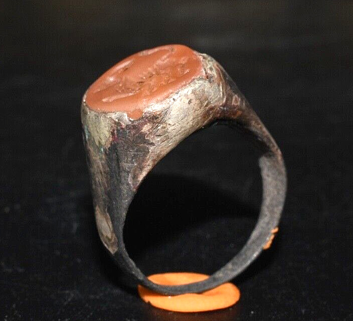 Authentic Ancient Roman Silver Ring with Carnelian Intaglio Circa 1st Century AD