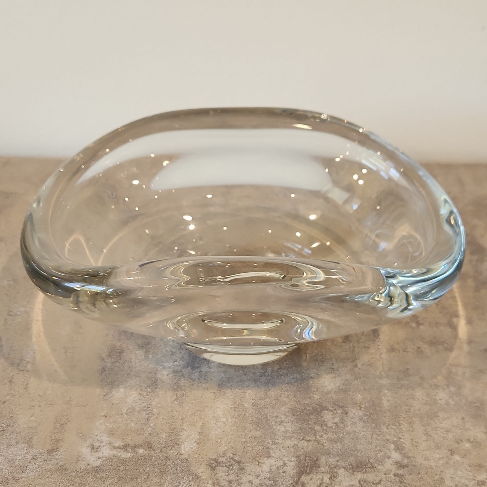 Vintage Signed FOSTERIA Clear Art Glass  Curved Edges Bowl 10\