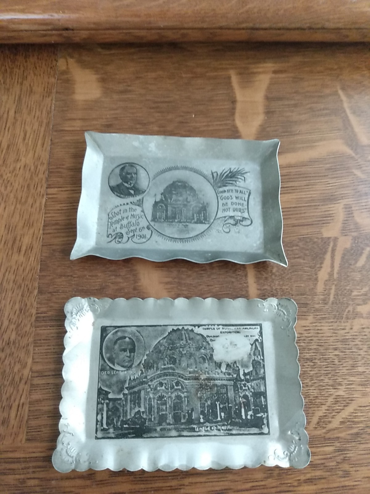Rare Lot Of 2 1901  aluminum trays President Mckinley Memorial 