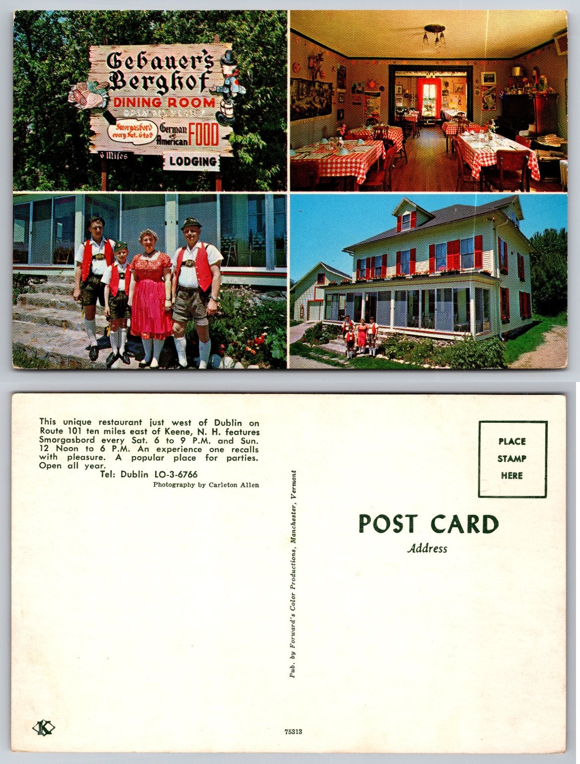 Gebauer\'s Berghof Dublin NH German American Restaurant Lodging Postcard
