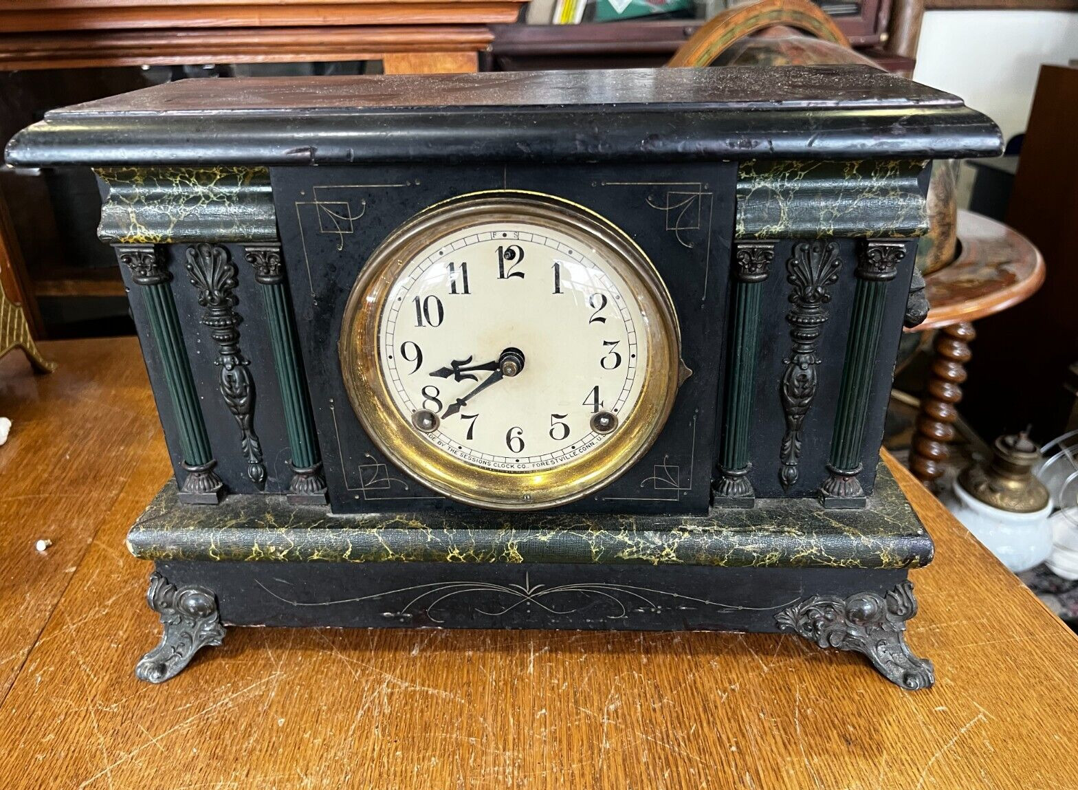 Antique The Sessions Clock Company Lion Head Claw Foot Clock _ Recently Serviced