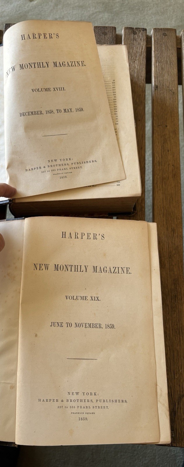 Vol 18 & 19 Harper's New Monthly Magazine Book Pre Civil War Nov 1858-Nov 1859