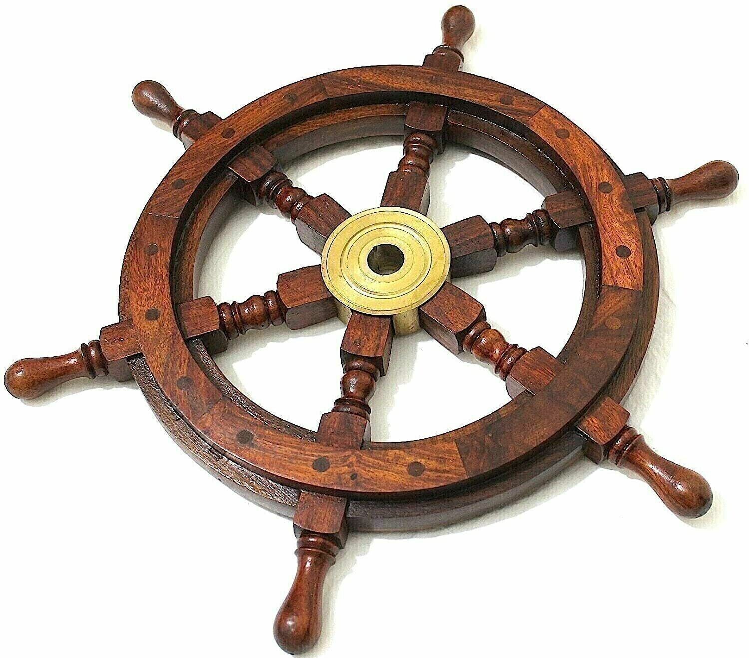 VINTAGE ANTIQUE 24'' NAUTICAL SEA SHIPS STEERING SHIPS DECOR WHEEL WALL