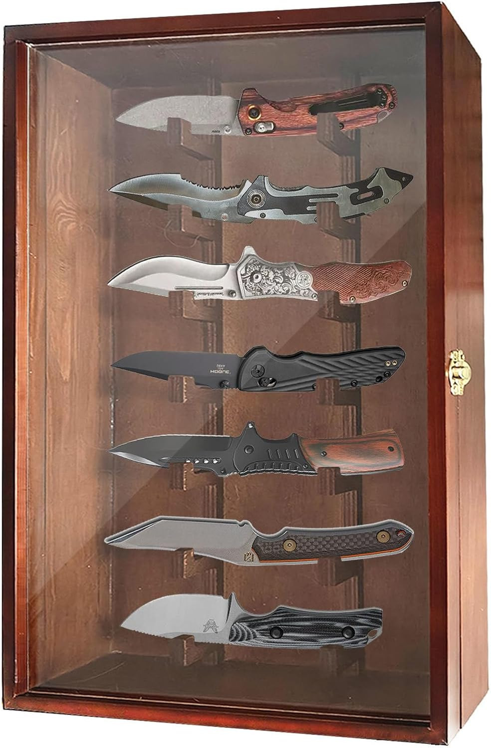 Wall Mounted Knife Display Case with Acrylic Door, Wooden Folding Knife Organize
