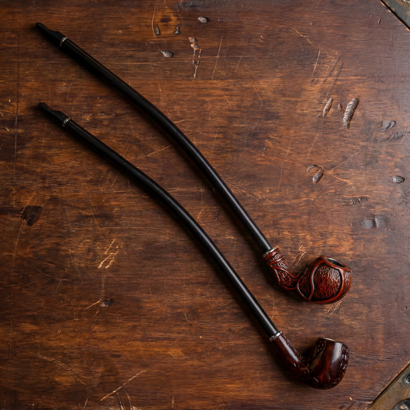Handcrafted Wooden Pipe, Long Pipes for Smoking, Curved Tobacco Pipe