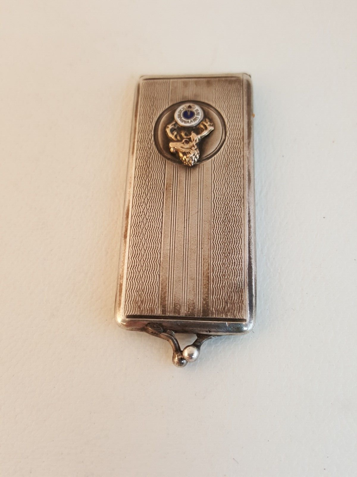 Vintage Elks Lodge sterling silver 10k gold garnet stamp case holder HELLO BILL