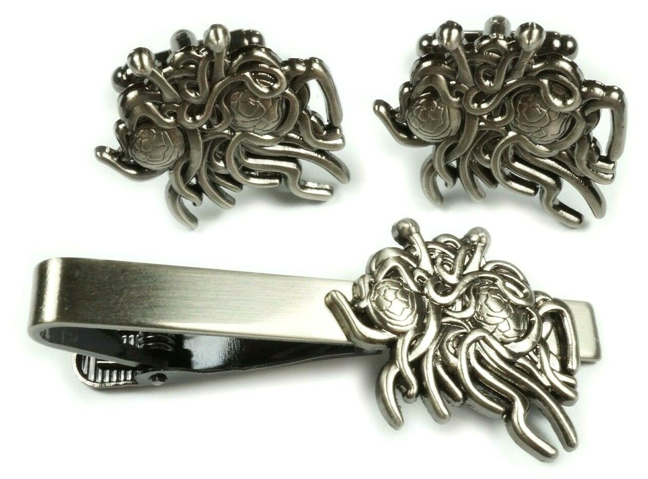 Flying Spaghetti Monster Church of the FSM Tie Bar Clip Cufflink Cuff Links Set