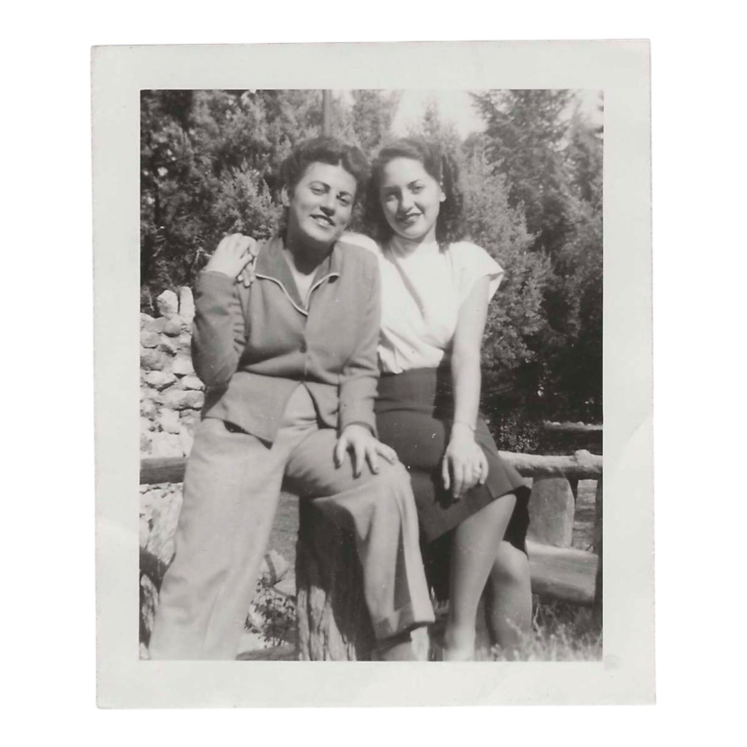 Vintage Snapshot Photo Two Women Affectionate Pose Lesbian Interest 1940s B&W