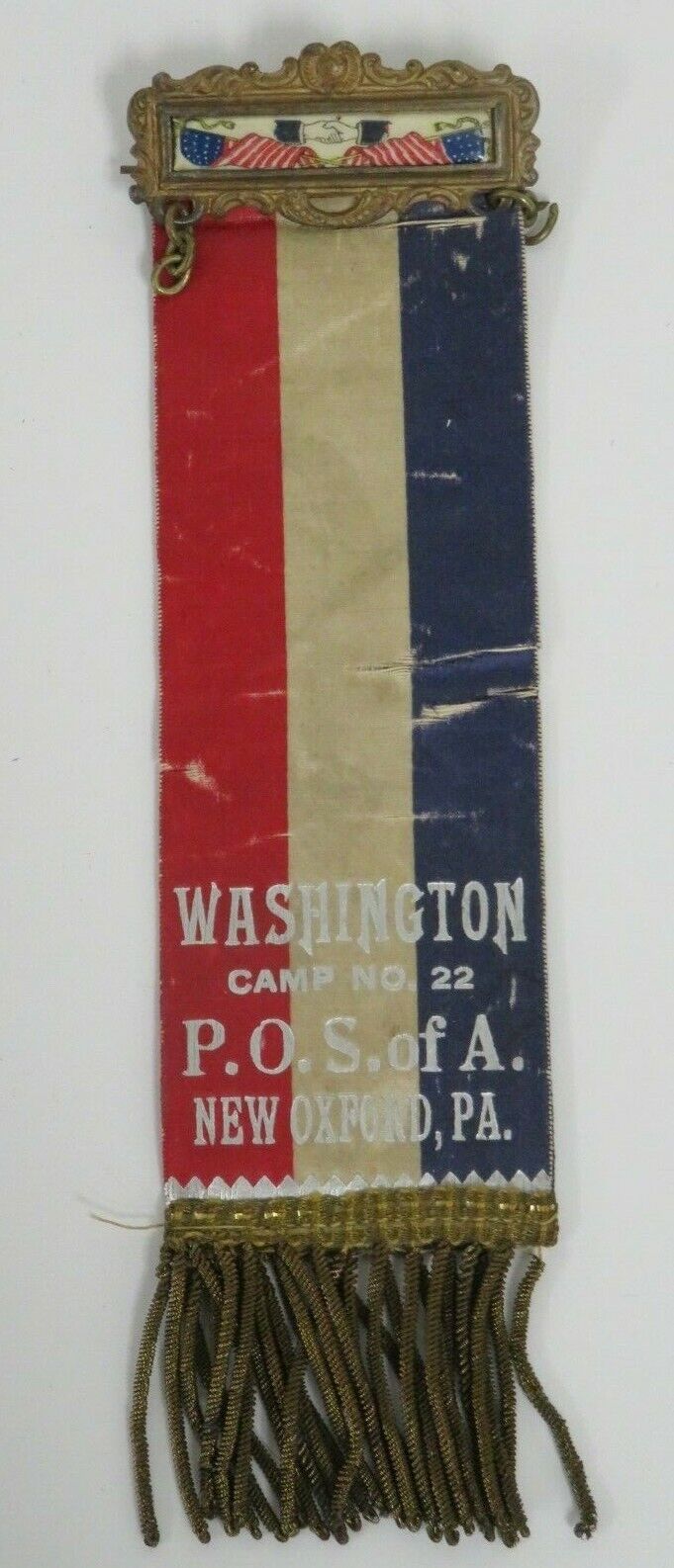 Antique P. O. S. of A Washington - Camp 22 New Oxford, PA Reversible Ribbon