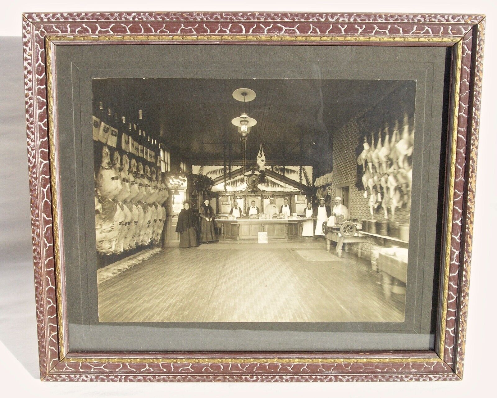 Antique 1890's Victorian Butcher Shop Meat Market Framed Photograph