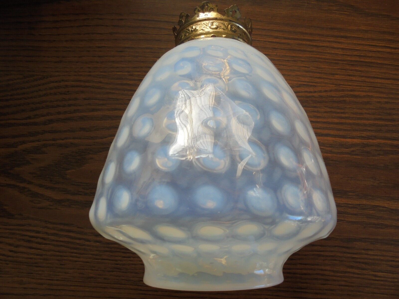 ANTIQUE OPAL BLUE COIN DOT PATTERN GLASS LAMP SHADE-STUNNING & GREAT COLOR