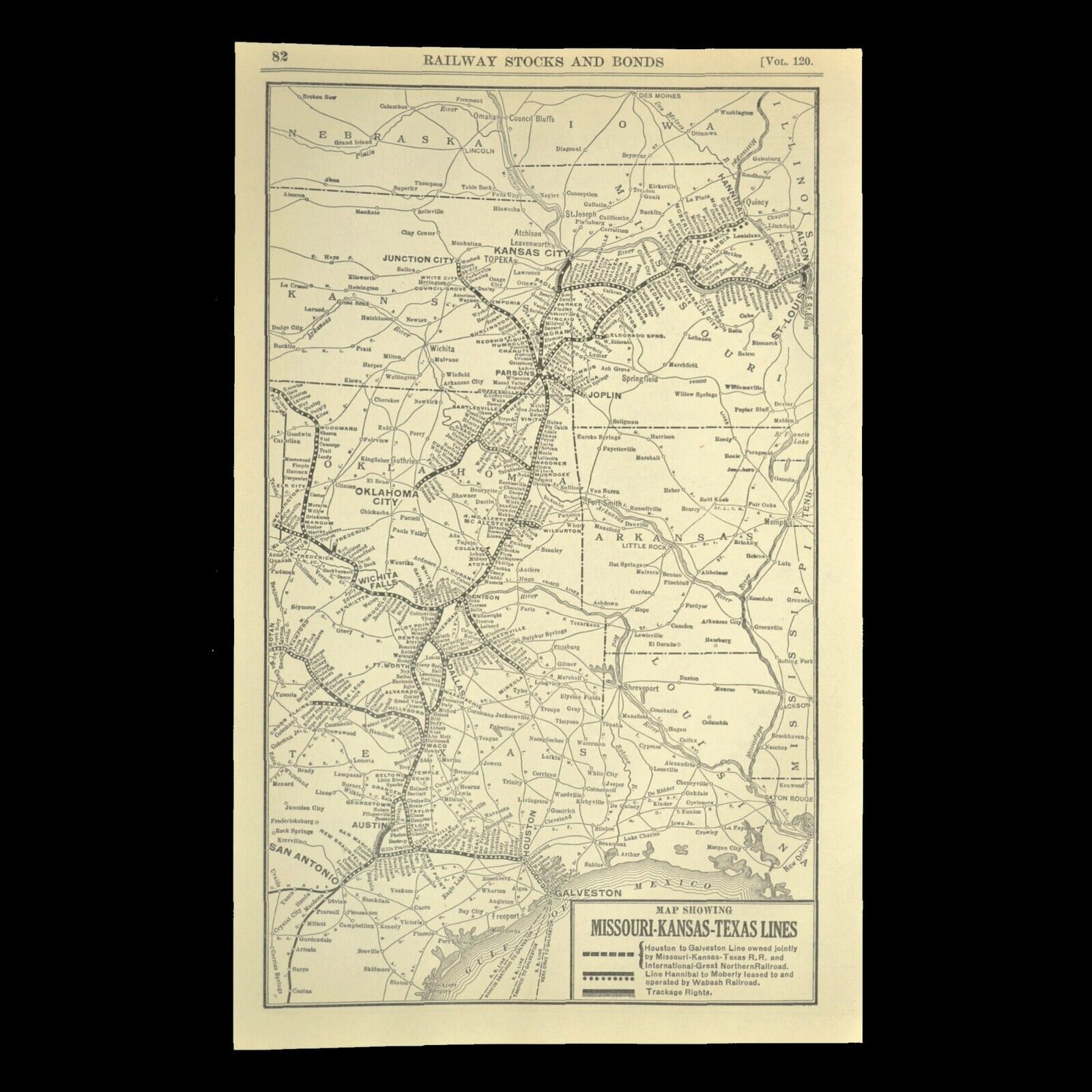 Vintage MKT Railroad Map MISSOURI KANSAS TEXAS Lines Oklahoma City San Antonio