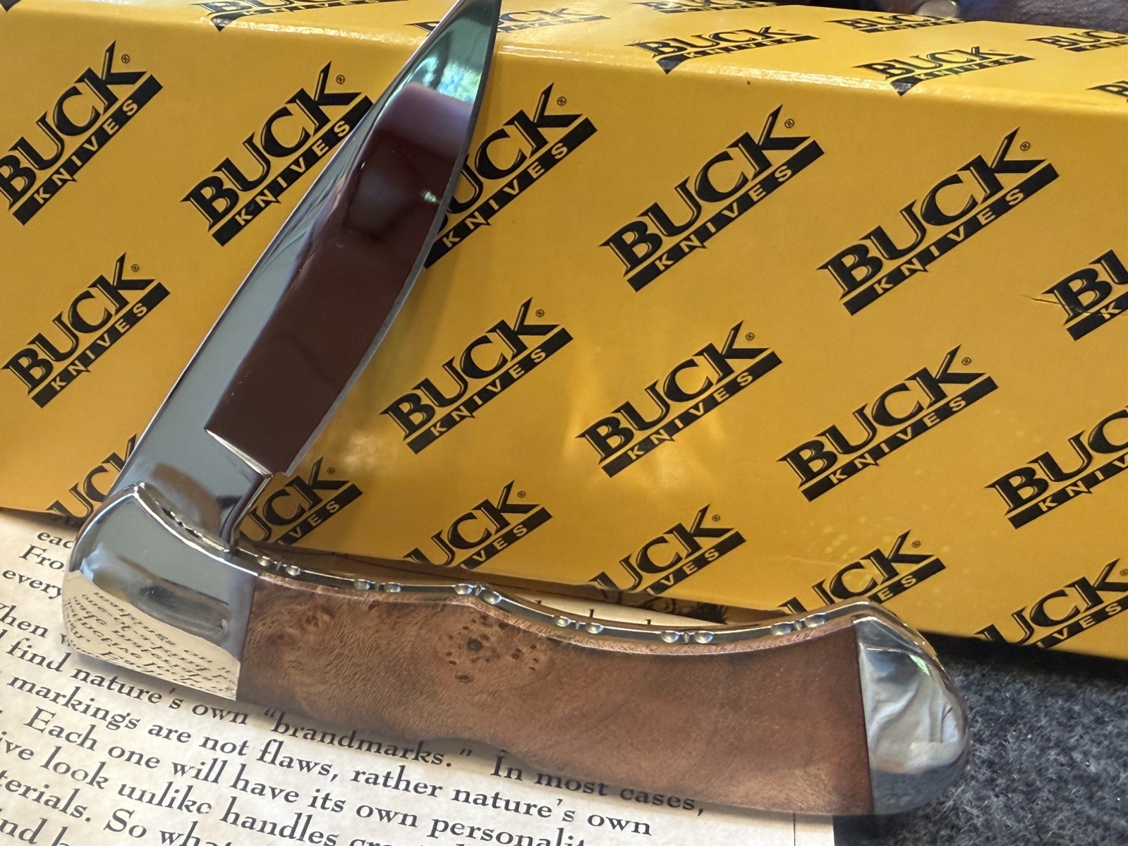 2004 Buck 532 Maple Burl Ozark Knife Custom Anvil Tang Stamp Made in the USA