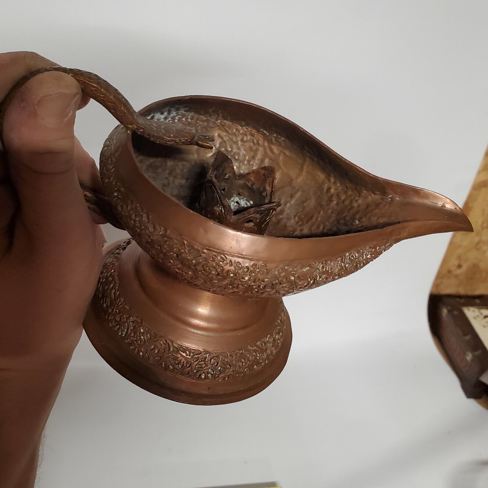 *Unique Kashmiri Copper Bedchamber Candle Holder-Brass Snake Handle