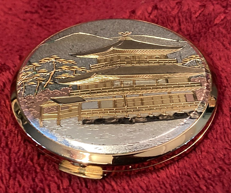 VTG 1950's  Chokin Compact w/Mirror-Temple Of The Golden Pavilion Kyoto Japan-GC