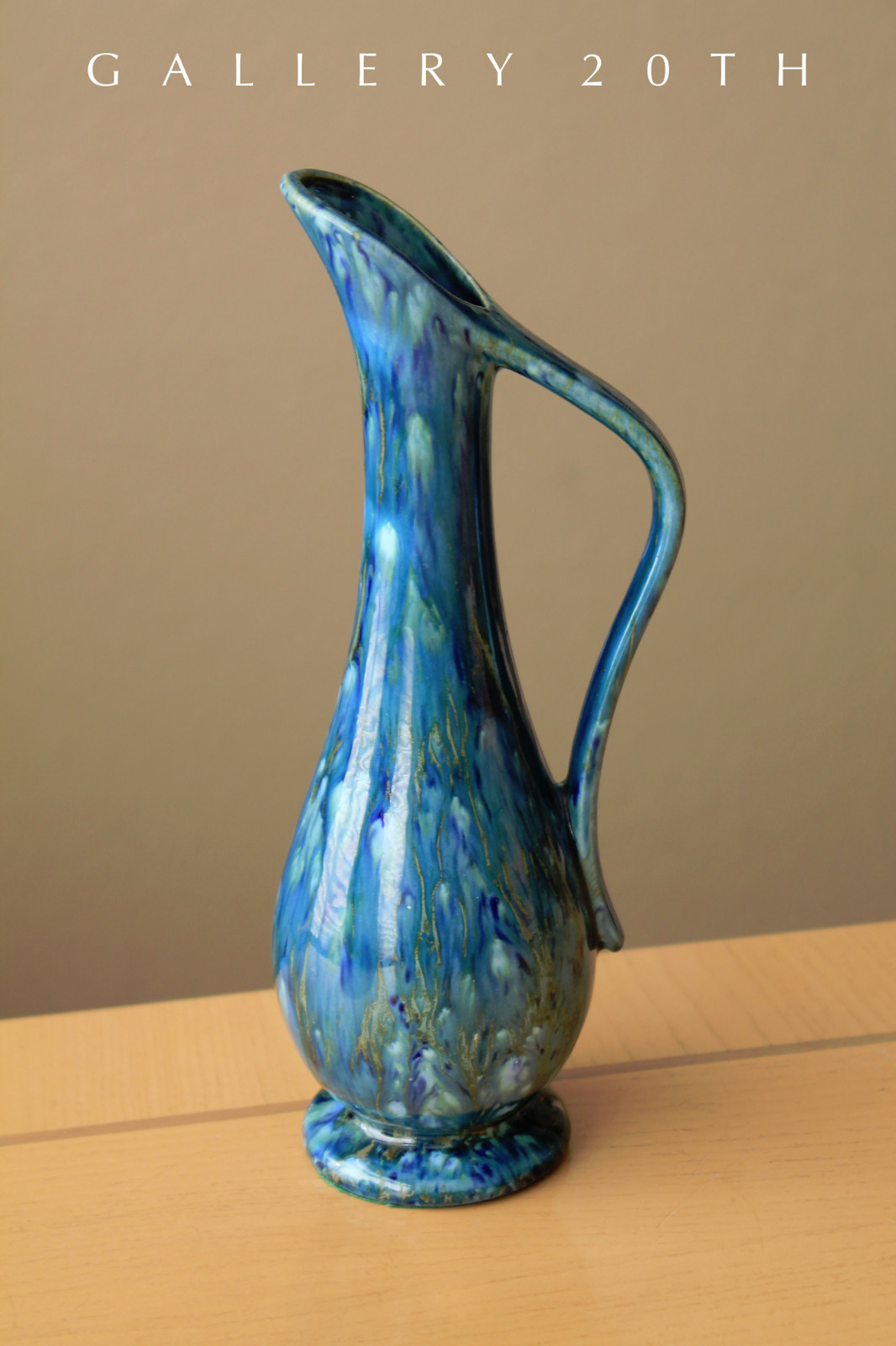 GORGEOUS MID CENTURY MODERN VASE PORCELAIN BLUE PITCHER 50S BITOSSI VTG POTTERY