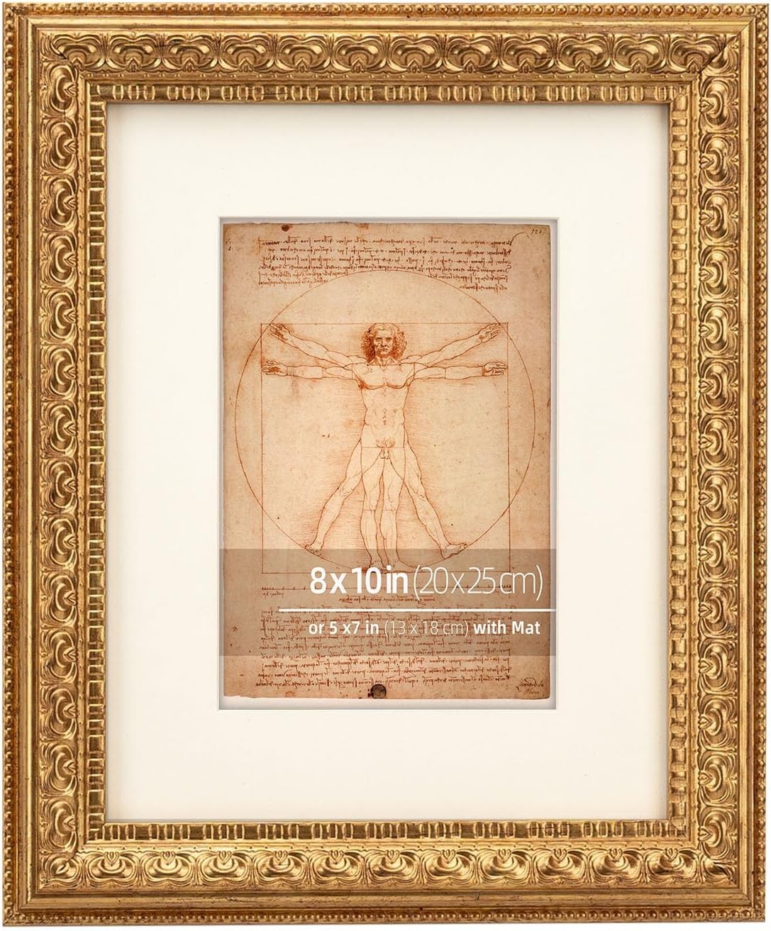 8x10 in Distressed Gold Ornate Classic Picture Frame, Matted for 5x7 Photos, ...