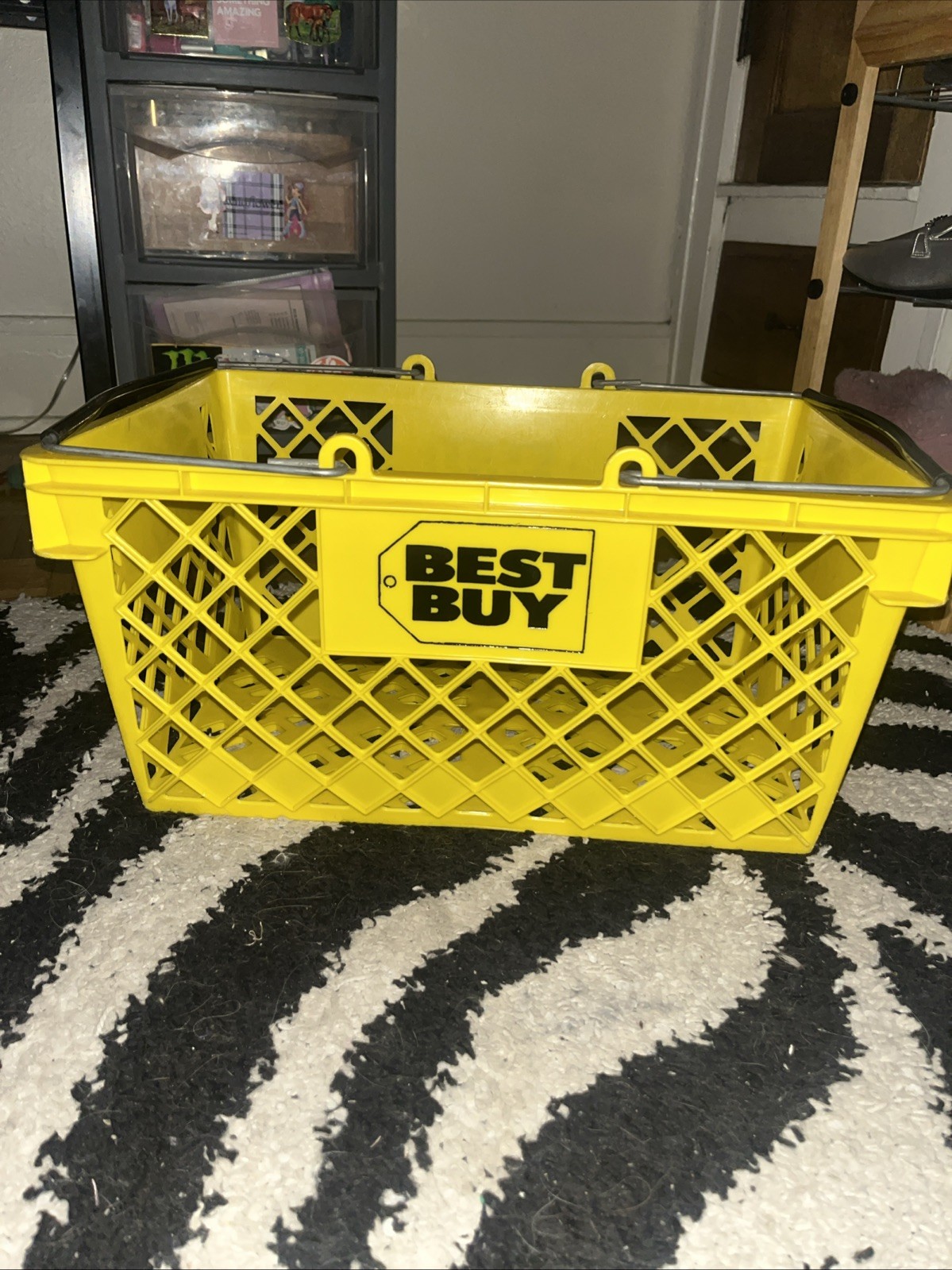 Vintage BEST BUY Yellow Plastic Shopping Basket w/ Wire Handles