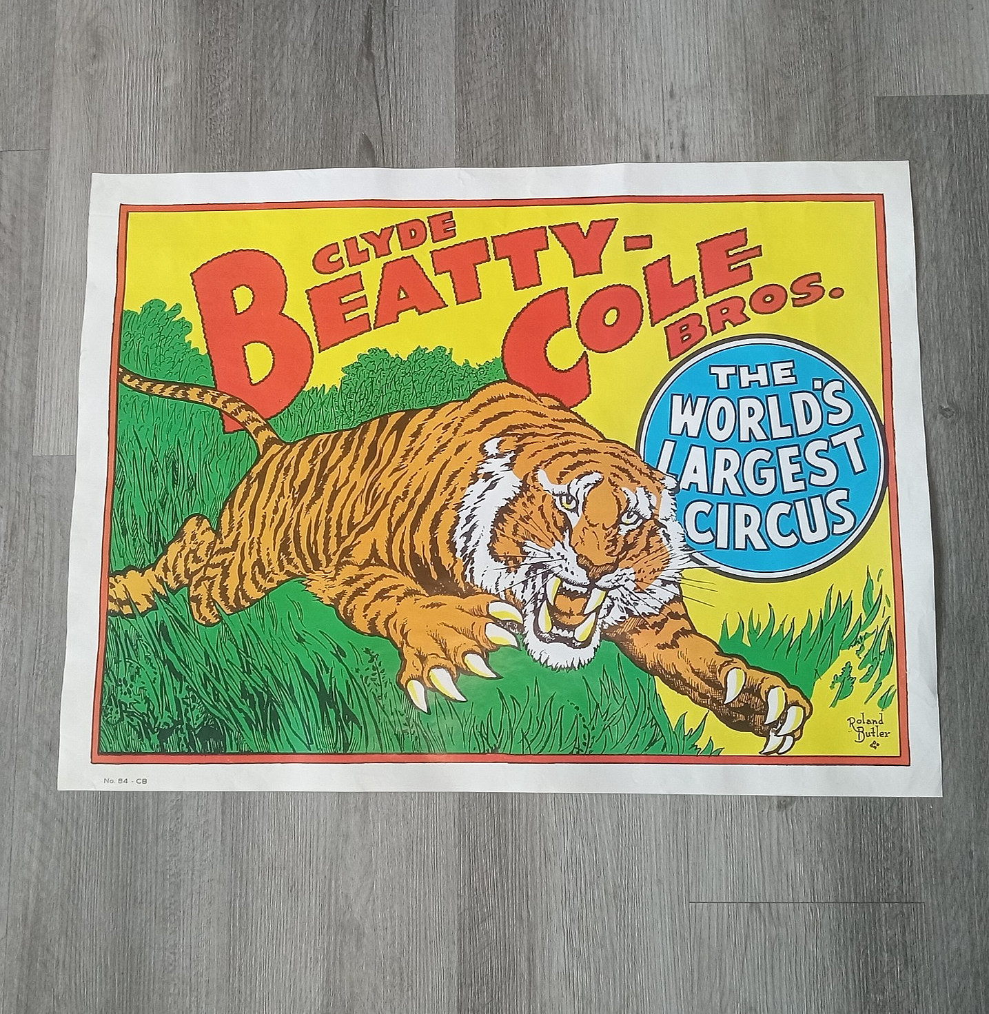 1960s Clyde Beatty Cole Bros Circus Poster Tiger Roland Butler No 84-CB 28x21\