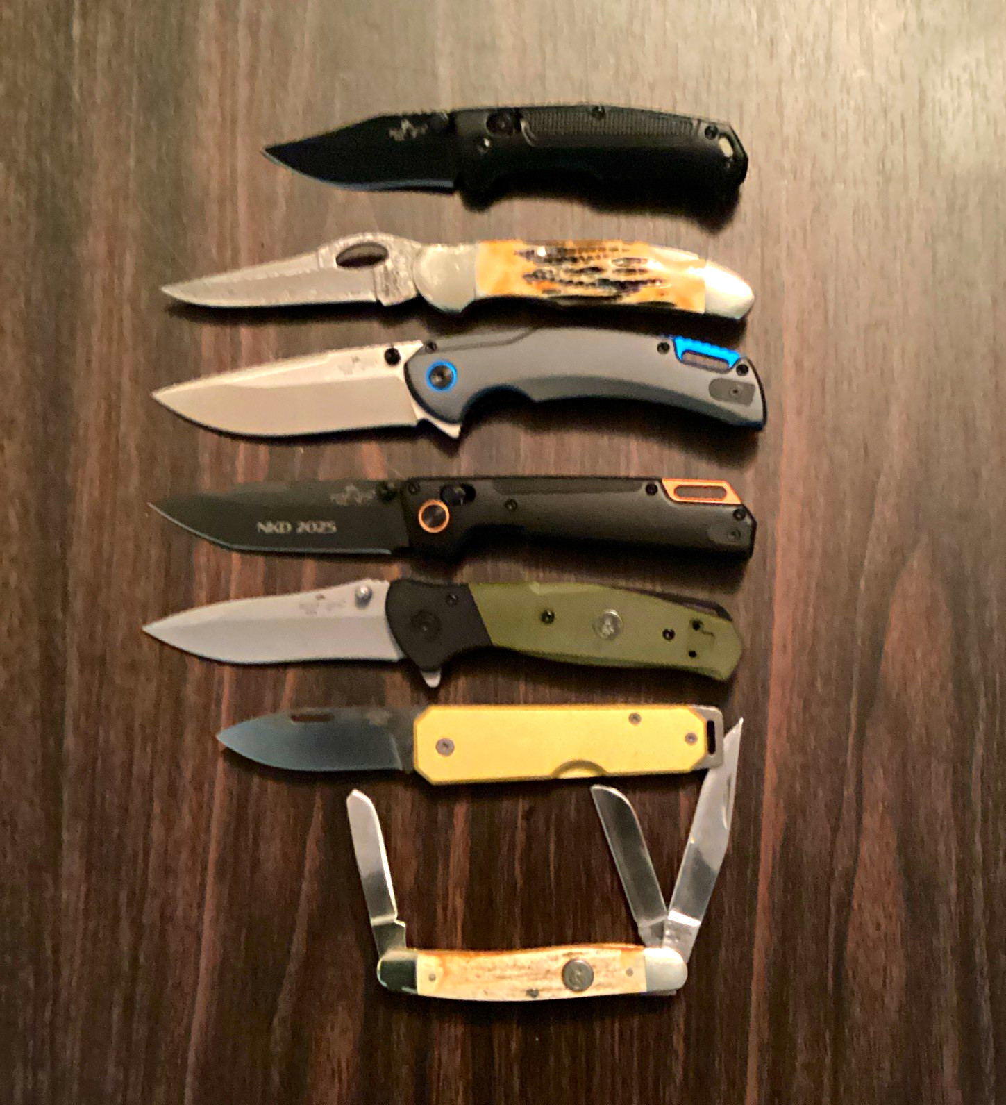 6-Pc Mixed Pocketknife Lot Manual SS Plain Edge Clip/Drop Nail File