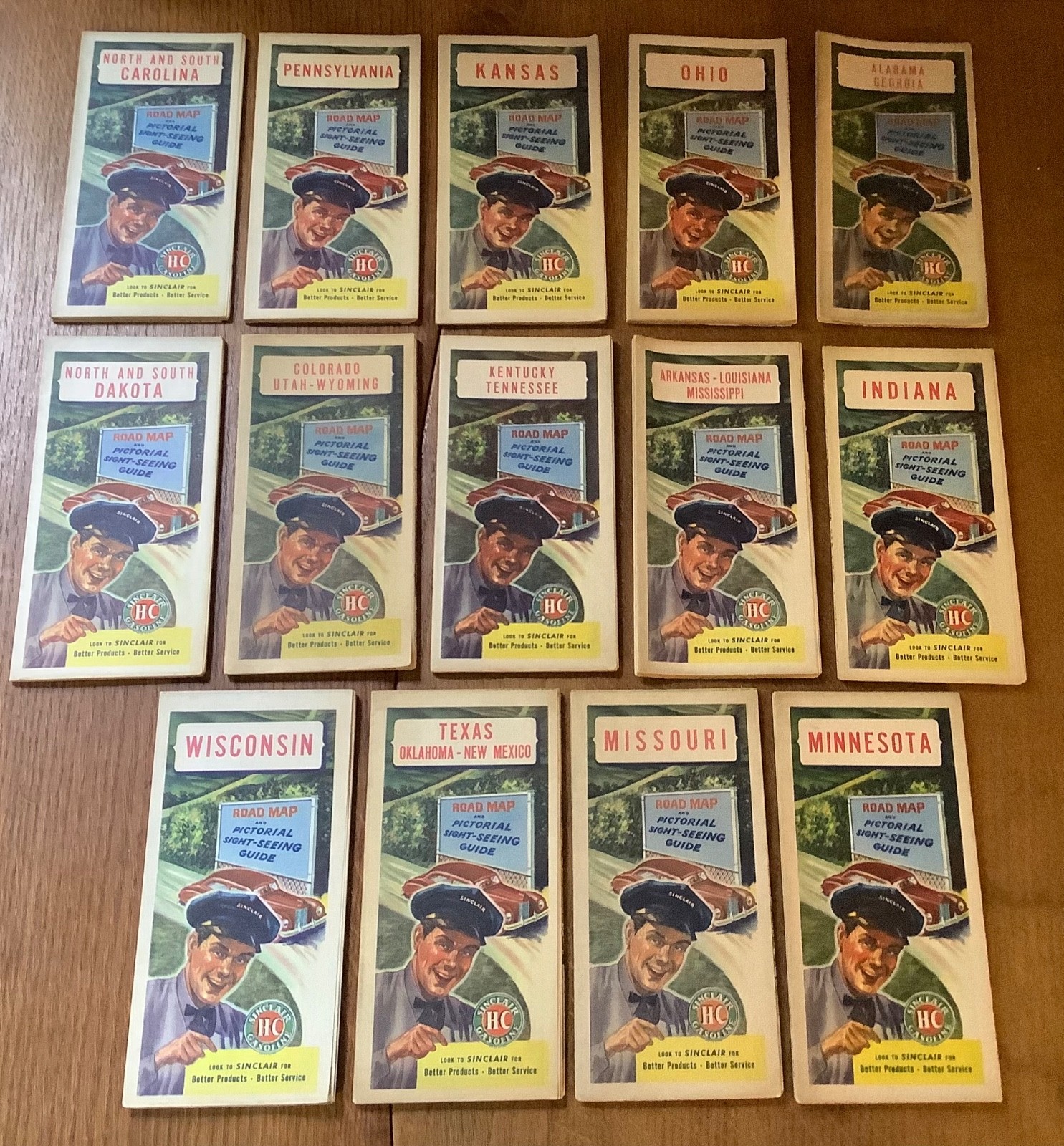 Lot of 14 Vintage Sinclair Road Maps 1940\'s-1960\'s Gas Station Ephemera RARE