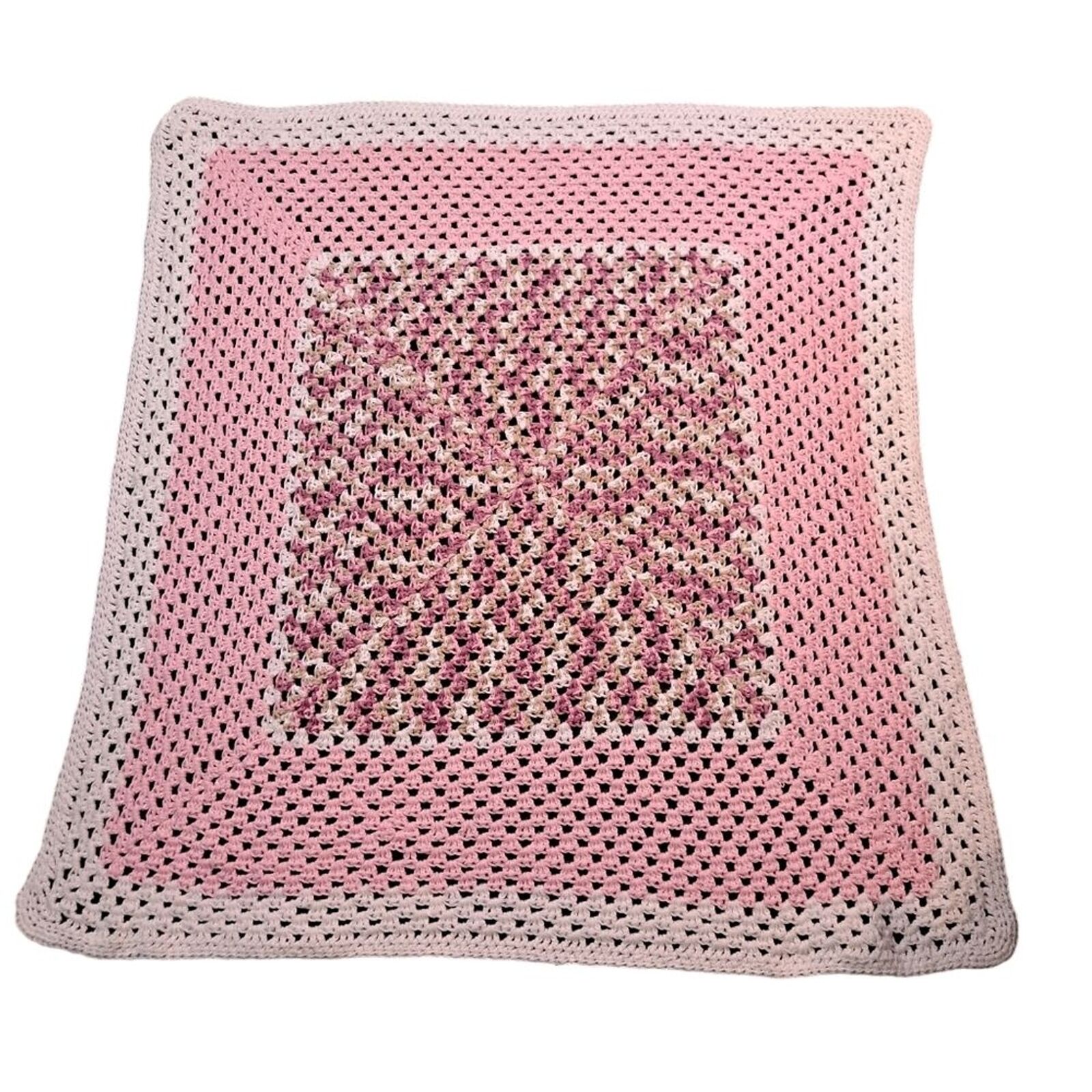 Vintage Handmade Pink Crochet Baby Blanket Afghan Crib