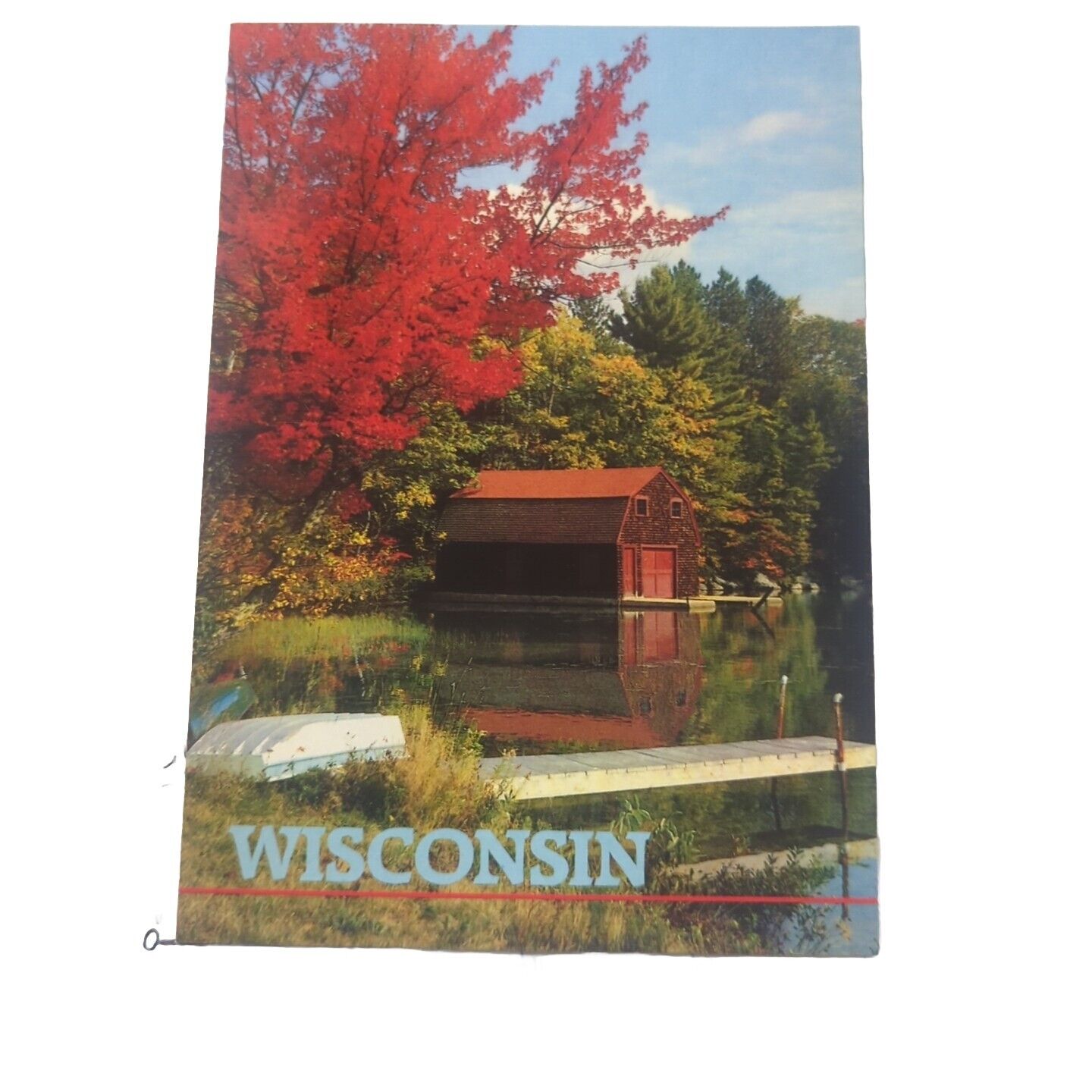 Postcard Wisconsin Countryside in Autumn Barn Red Leaves Midwest USA WI 12.2.46