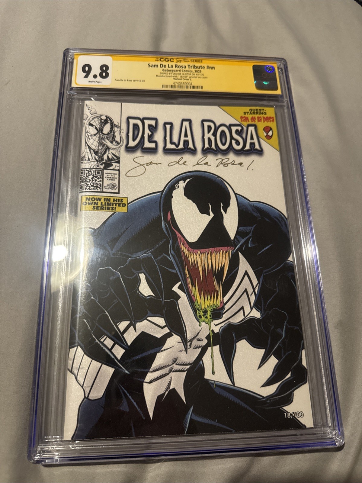 Sam De La Rosa Tribute CGC SS 9.8 Signed Sam De La Rosa Venom #18/100