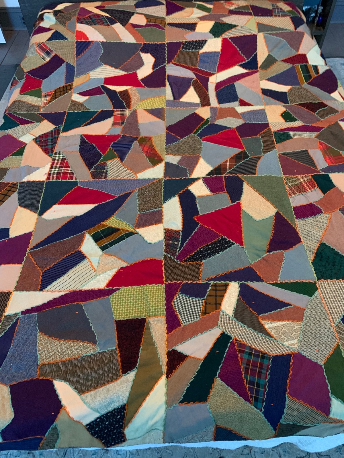 Antique Crazy quilt embroidery, intricate stitching 85\ Antique Crazy quilt embroidery, intricate stitching 85\
