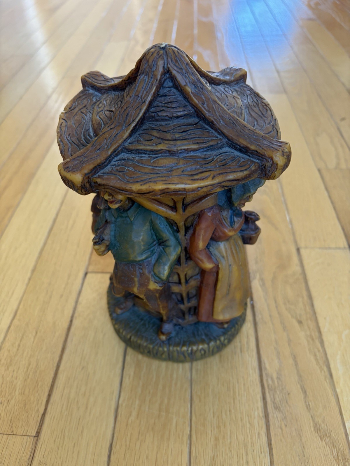 Rustic Resin Figurine Candle Holder, Round, Brown Multicolor, People Design