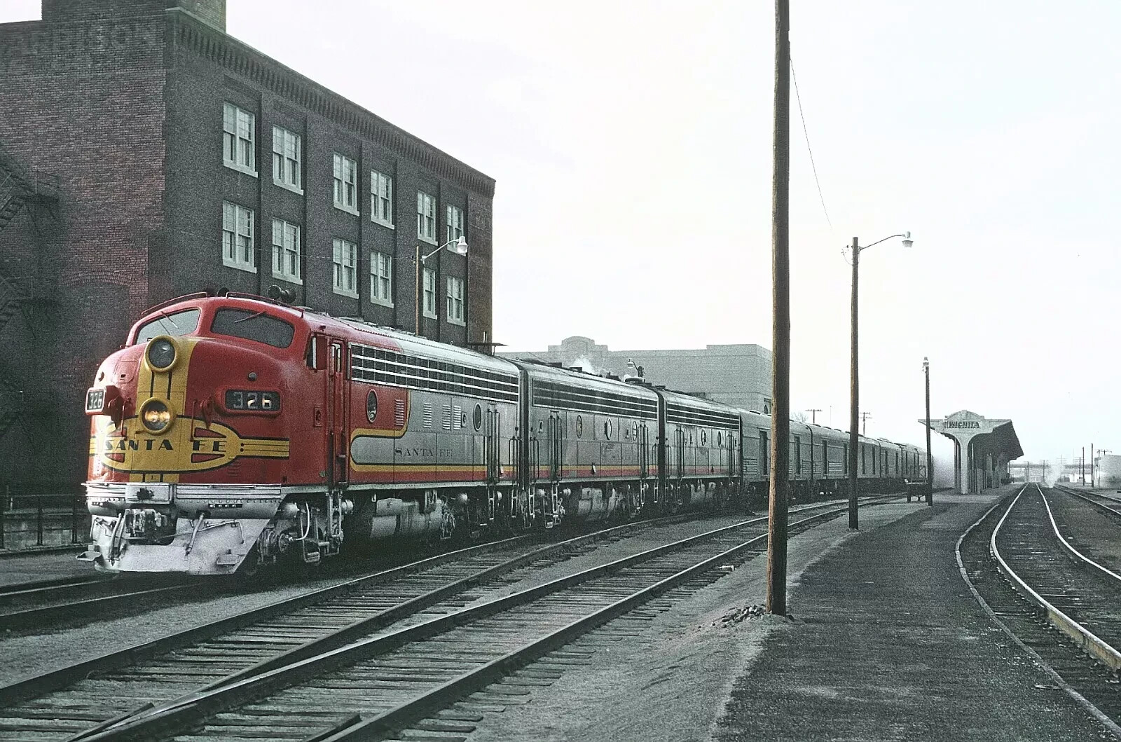 ATSF F7A 326L w Train 12 The Chicagoan, Union Station Wichita, KS 8 x 10 Photo