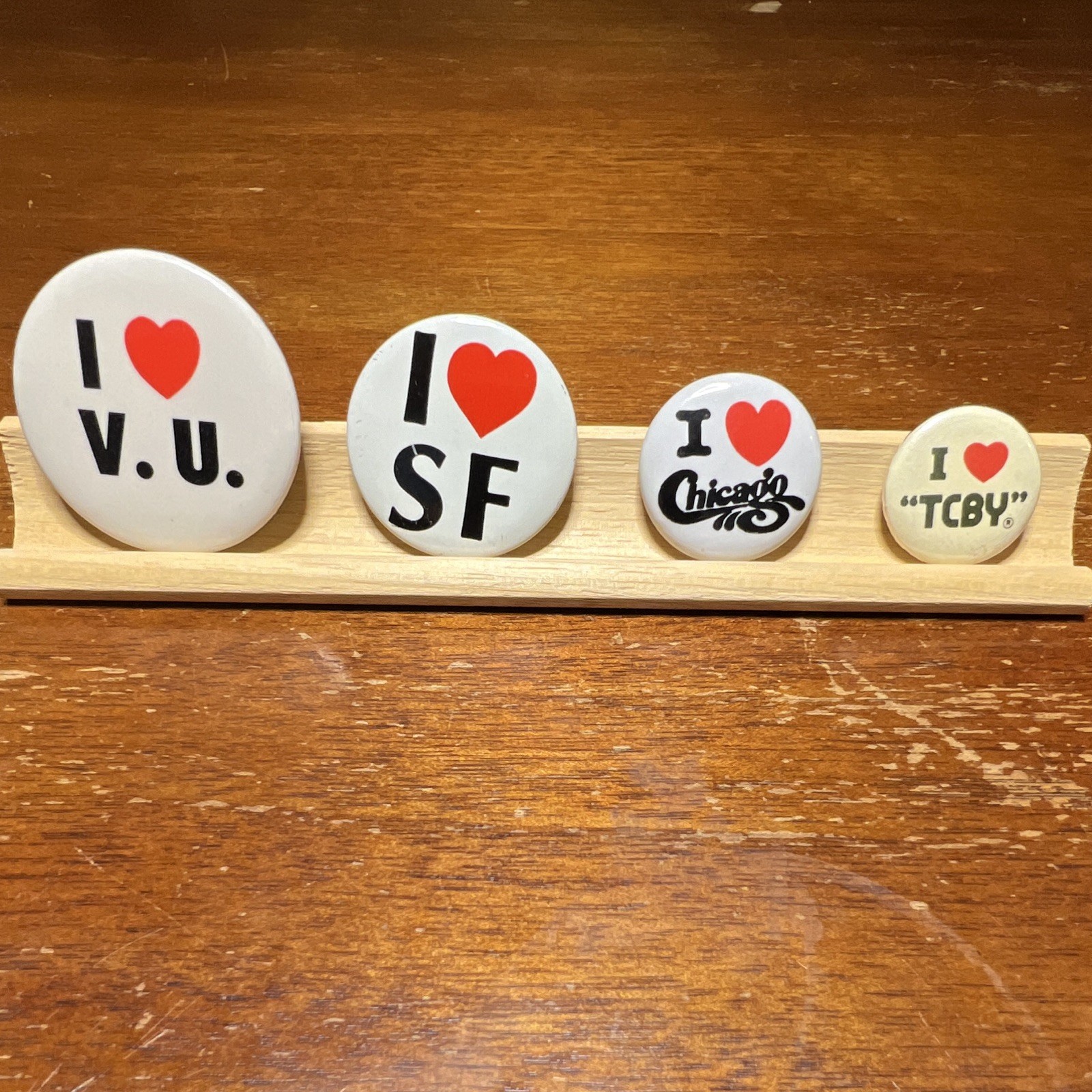 Vintage I Love Heart Pinback Button Lot of 4 - SF Chicago TCBY VU Retro Promo