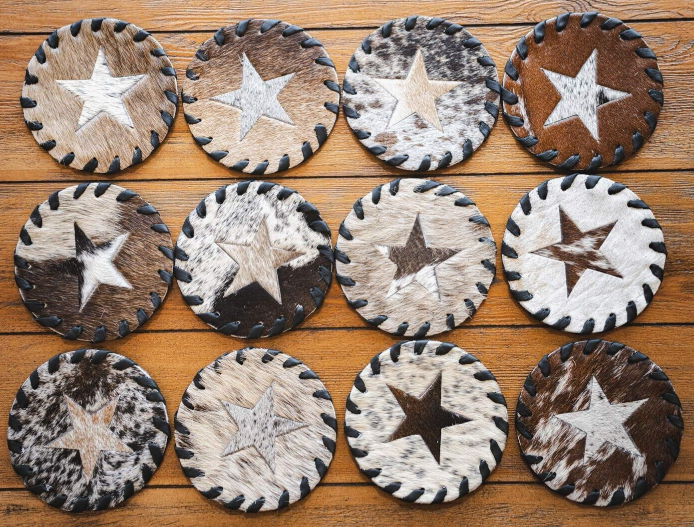 Cowhide Coaster Star Assorted - SET OF 12
