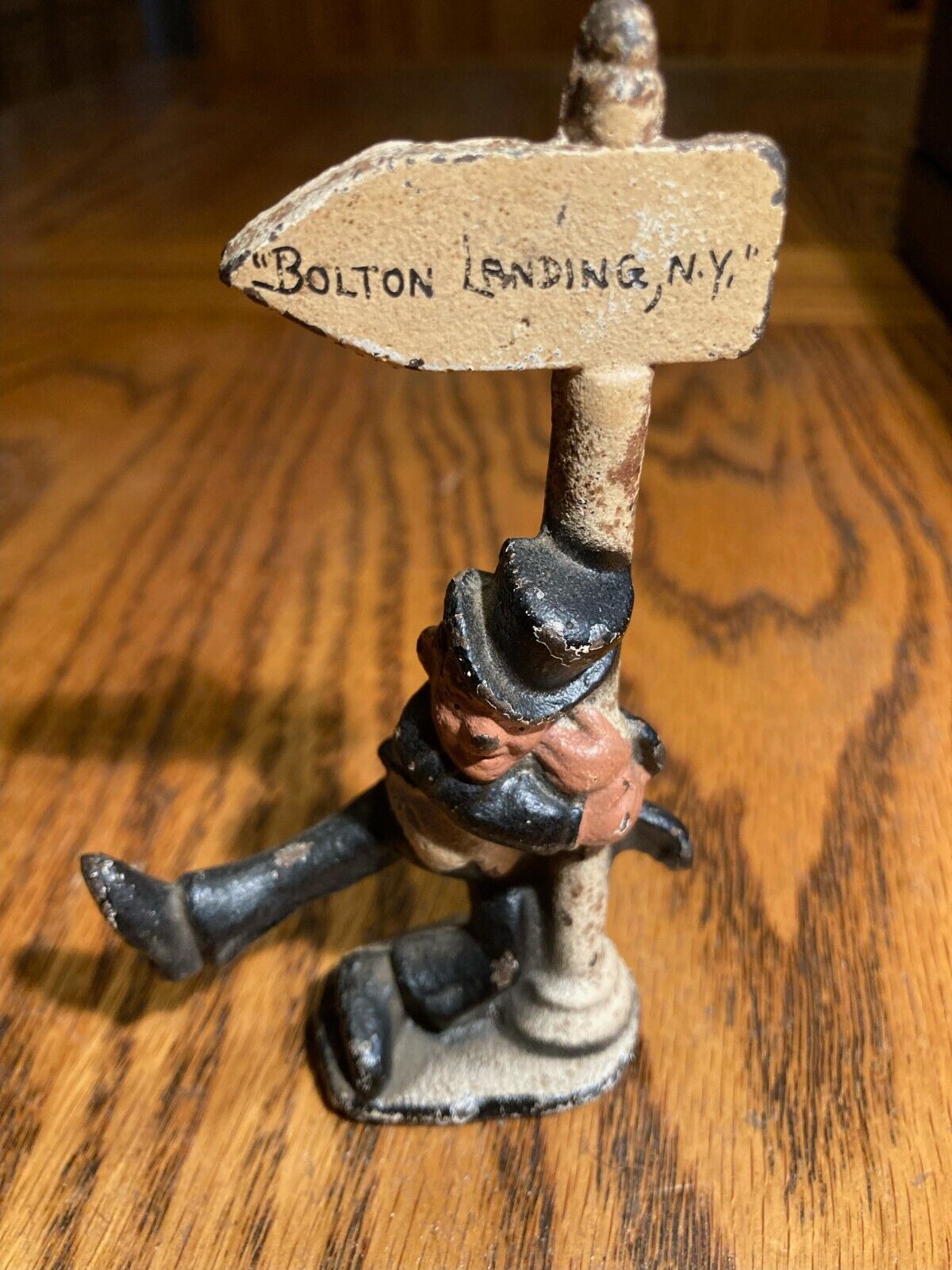 Vintage Cast Iron Drunk Hanging on BOLTON LANDING, NY Street Sign Bottle Opener
