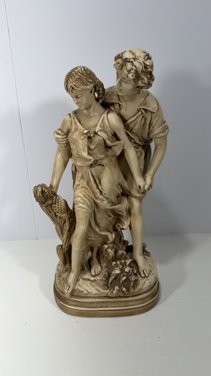⁠Vintage Marwal Ind Inc Chalkware Statue Romantic Couple Boy Girl Figurine 18 in