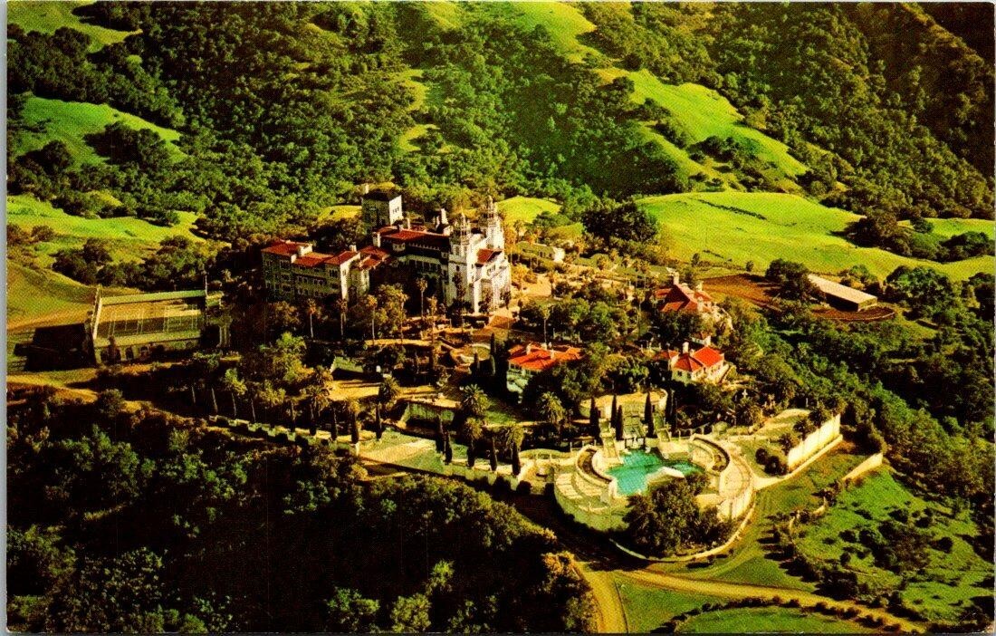 Vtg Aerial View of Hearst Castle and Grounds, San Simeon, California Postcard