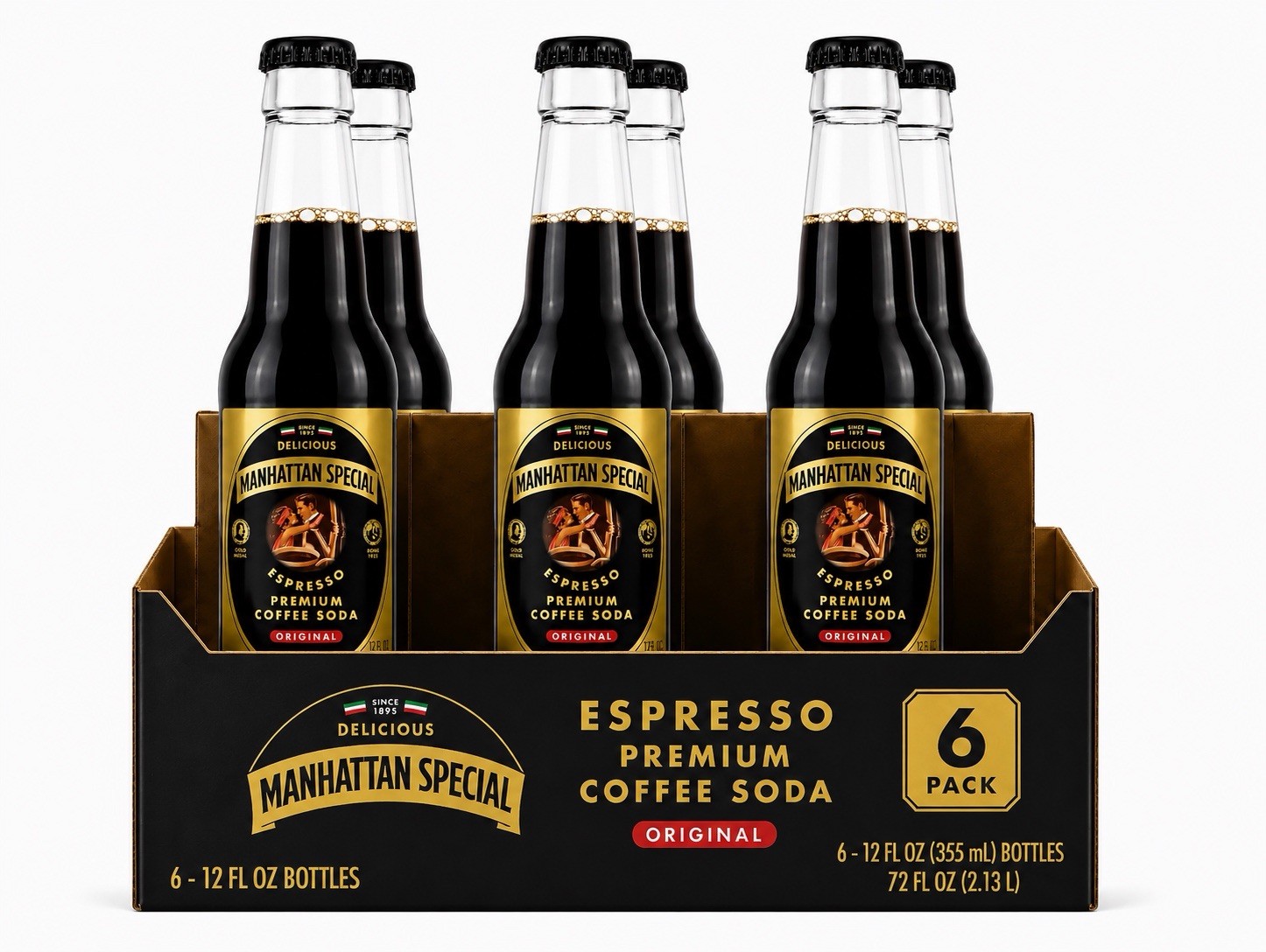 Manhattan Special Premium Coffee Soda 12oz / 6 Pack Glass Bottles