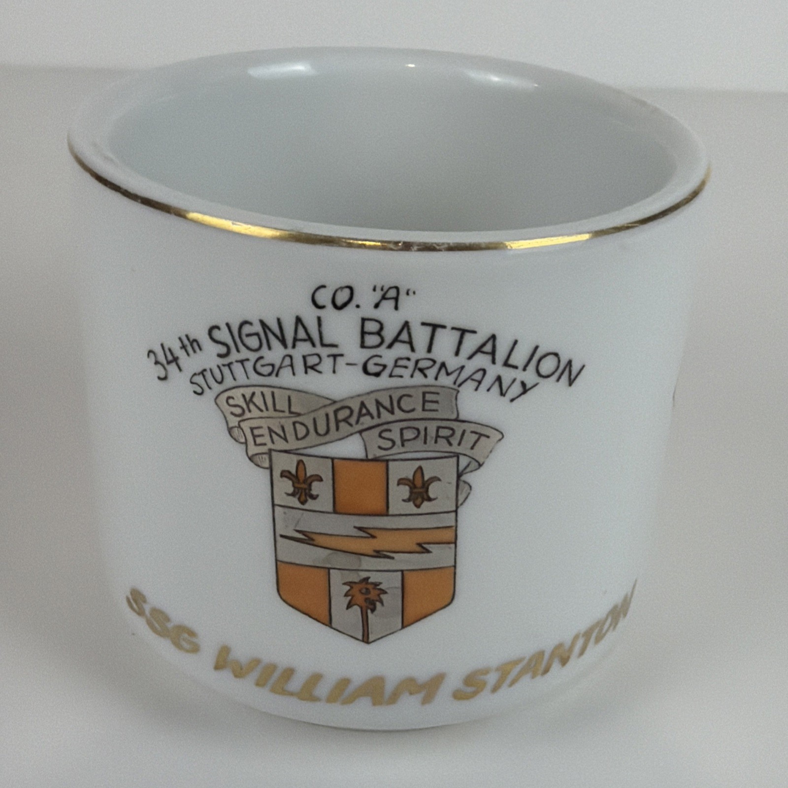 Vtg US Forces Army Military Mug Stuttgart Germany Co A 34th Signal Battalion