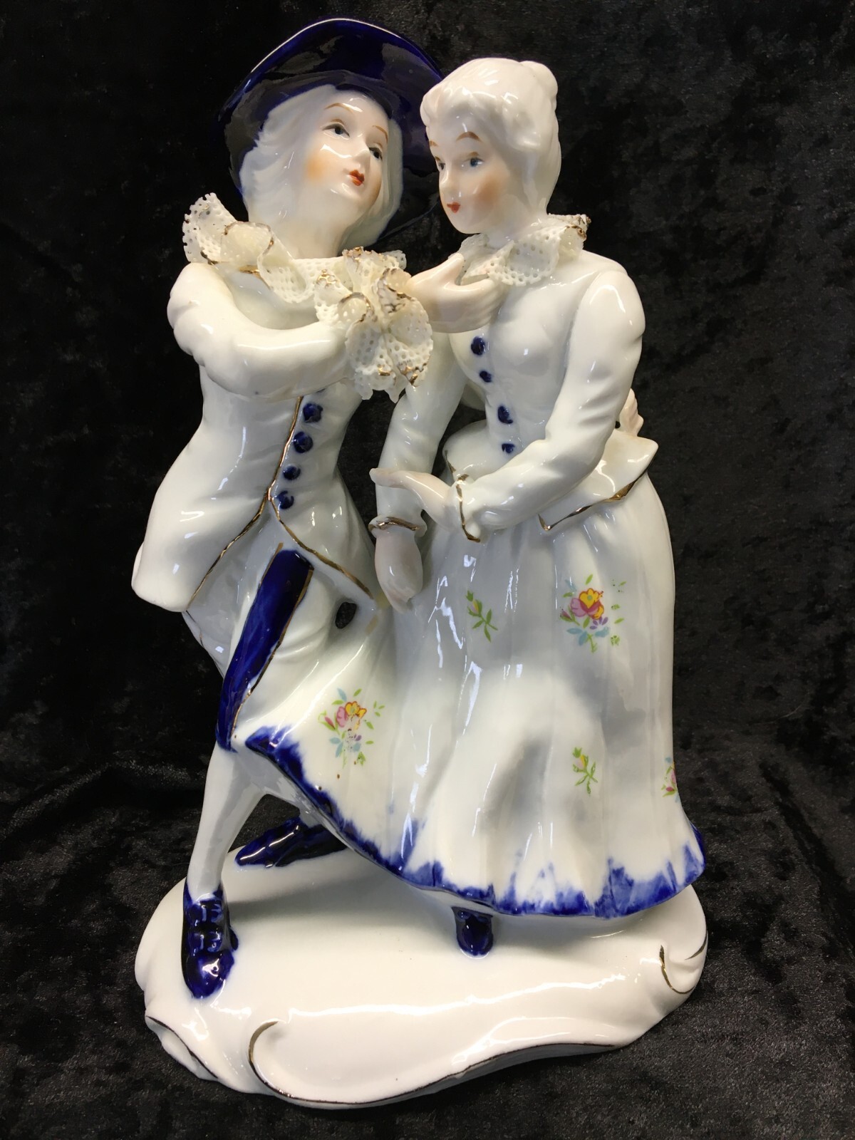 SATIS 5 Porcelain Colonial Couple Figurine Dancing Lace & Ruffles