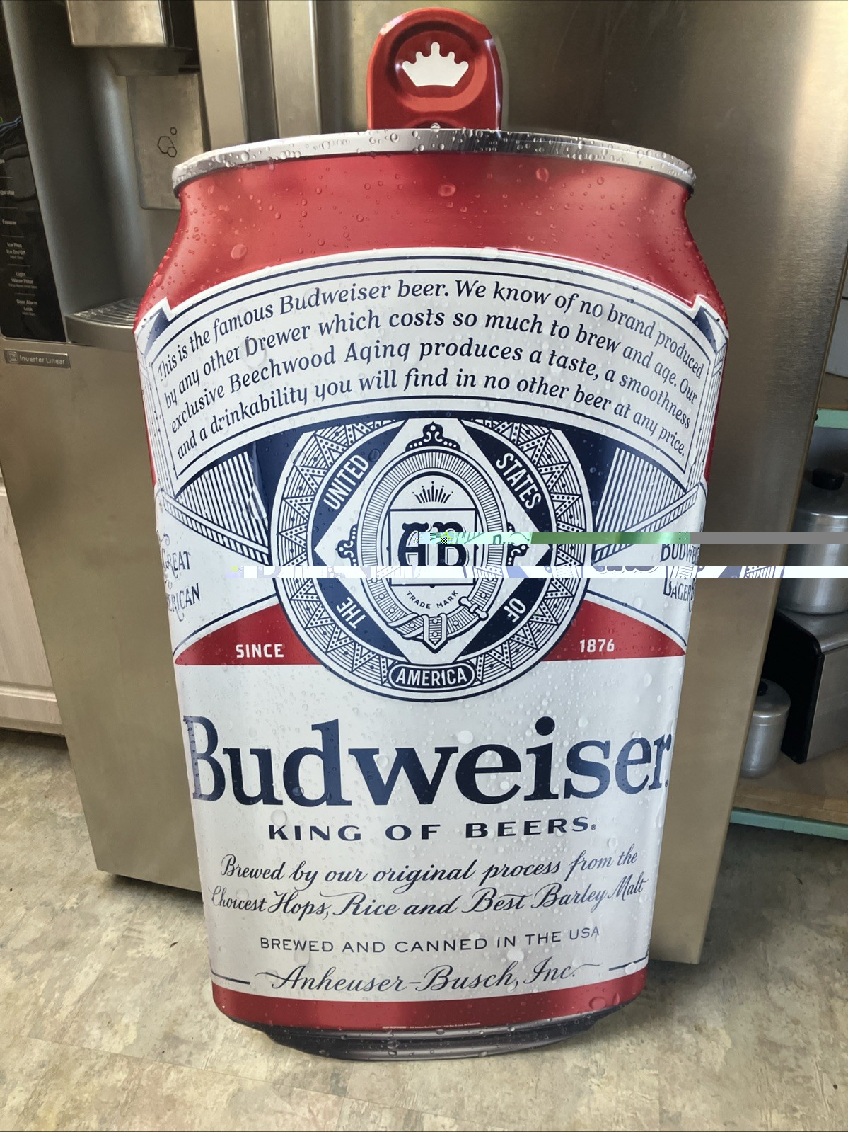 Vintage  huge Budweiser Metal Sign Bar tin tacker htf beer can garage 48